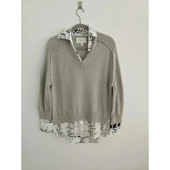 Brochu Walker Looker Cashmere Wool Layered V-Neck Oversize Sweater FLAWS size S - Picture 1 of 16